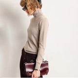 WOTWOY Basic Knitted Turleneck Sweater Slim Fit Long Sleeve