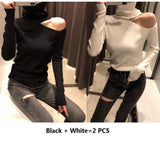 Knitted Sweater Off Shoulder Pullovers Long Sleeve Turtleneck
