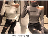 Knitted Sweater Off Shoulder Pullovers Long Sleeve Turtleneck