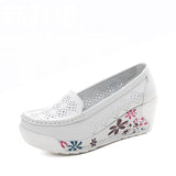 GKTINOO Women's Genuine Leather Platform Shoes Wedges White Lady Swing Shoes