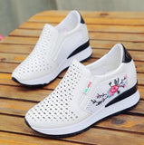 Women Casual Shoes Slip on Loafers Mixed Colors Hollow Out Increasing Internal Height Sneakers