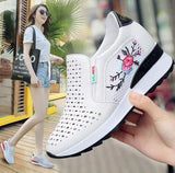 Women Casual Shoes Slip on Loafers Mixed Colors Hollow Out Increasing Internal Height Sneakers