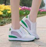 Women Casual Shoes Slip on Loafers Mixed Colors Hollow Out Increasing Internal Height Sneakers