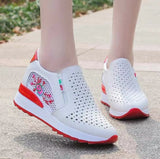 Women Casual Shoes Slip on Loafers Mixed Colors Hollow Out Increasing Internal Height Sneakers