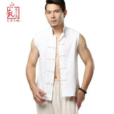 Men's Summer Waistcoat Vintage Breathable Linen Button Down Shirt