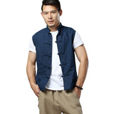 Men's Summer Waistcoat Vintage Breathable Linen Button Down Shirt