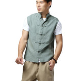 Men's Summer Waistcoat Vintage Breathable Linen Button Down Shirt