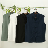 Men's Summer Waistcoat Vintage Breathable Linen Button Down Shirt