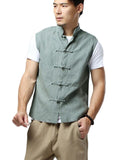 Men's Summer Waistcoat Vintage Breathable Linen Button Down Shirt