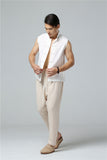 Men's Summer Waistcoat Vintage Breathable Linen Button Down Shirt