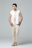 Men's Summer Waistcoat Vintage Breathable Linen Button Down Shirt