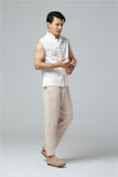 Men's Summer Waistcoat Vintage Breathable Linen Button Down Shirt