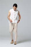 Men's Summer Waistcoat Vintage Breathable Linen Button Down Shirt