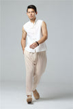 Men's Summer Waistcoat Vintage Breathable Linen Button Down Shirt