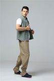 Men's Summer Waistcoat Vintage Breathable Linen Button Down Shirt
