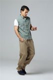 Men's Summer Waistcoat Vintage Breathable Linen Button Down Shirt