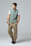 Men's Summer Waistcoat Vintage Breathable Linen Button Down Shirt