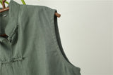 Men's Summer Waistcoat Vintage Breathable Linen Button Down Shirt