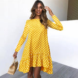 Lossky Polka Dot Print Casual Long Sleeve Mini Dress