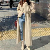 BGTEEVER Turtleneck Split Long Women Sweater Fall Winter Elegant Loose Knitted Pullovers