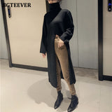 BGTEEVER Turtleneck Split Long Women Sweater Fall Winter Elegant Loose Knitted Pullovers