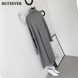 BGTEEVER Turtleneck Split Long Women Sweater Fall Winter Elegant Loose Knitted Pullovers