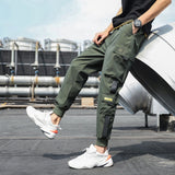 Men's Side Pockets Cargo Harem Pants Ribbons Black Hip Hop