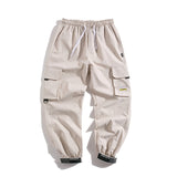 Men's Side Pockets Cargo Harem Pants Ribbons Black Hip Hop