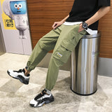 Men's Side Pockets Cargo Harem Pants Ribbons Black Hip Hop