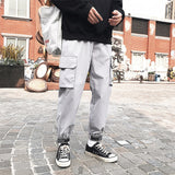 Men's Side Pockets Cargo Harem Pants Ribbons Black Hip Hop