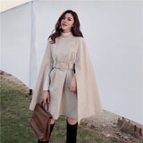 Mid-length High Quality Woolen Shawl Cape Poncho Coat Women Plus Size Cape Coats