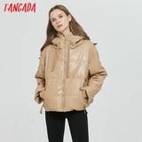 Winter Women khaki fur faux leather jacket oversized zipper Thick pu hooded coat