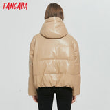 Winter Women khaki fur faux leather jacket oversized zipper Thick pu hooded coat