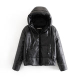 Winter Women khaki fur faux leather jacket oversized zipper Thick pu hooded coat