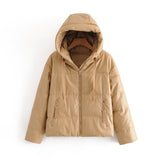Winter Women khaki fur faux leather jacket oversized zipper Thick pu hooded coat
