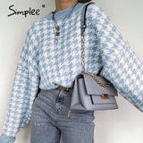 Simplee Women geometric khaki knitted sweater casual
