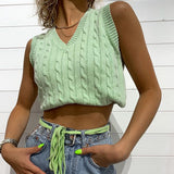 SUCHCUTE V Neck pullover Knitted Vests Preppy Style