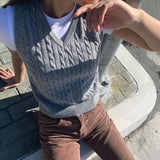 SUCHCUTE V Neck pullover Knitted Vests Preppy Style