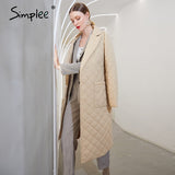 Simplee Fashion female winter windproof jacket sashes parka Long straight coat