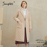 Simplee Fashion female winter windproof jacket sashes parka Long straight coat