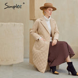 Simplee Fashion female winter windproof jacket sashes parka Long straight coat