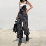 Darlingaga Loose Cargo Jumpsuit Women Suspender Pockets Overalls Pants with Belt
