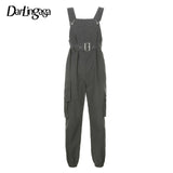 Darlingaga Loose Cargo Jumpsuit Women Suspender Pockets Overalls Pants with Belt