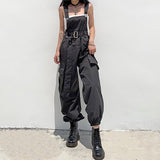 Darlingaga Loose Cargo Jumpsuit Women Suspender Pockets Overalls Pants with Belt