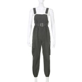 Darlingaga Loose Cargo Jumpsuit Women Suspender Pockets Overalls Pants with Belt