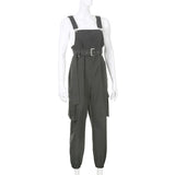 Darlingaga Loose Cargo Jumpsuit Women Suspender Pockets Overalls Pants with Belt