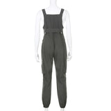 Darlingaga Loose Cargo Jumpsuit Women Suspender Pockets Overalls Pants with Belt