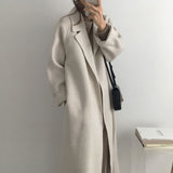 Aachoae Women Elegant Long Wool Coat With Belt Long Sleeve Overcoat