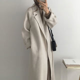 Aachoae Women Elegant Long Wool Coat With Belt Long Sleeve Overcoat