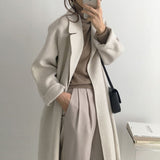 Aachoae Women Elegant Long Wool Coat With Belt Long Sleeve Overcoat